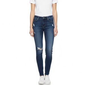 Loft Modern Skinny Mid Rise Dark Wash Distressed Jeans women’s size 6